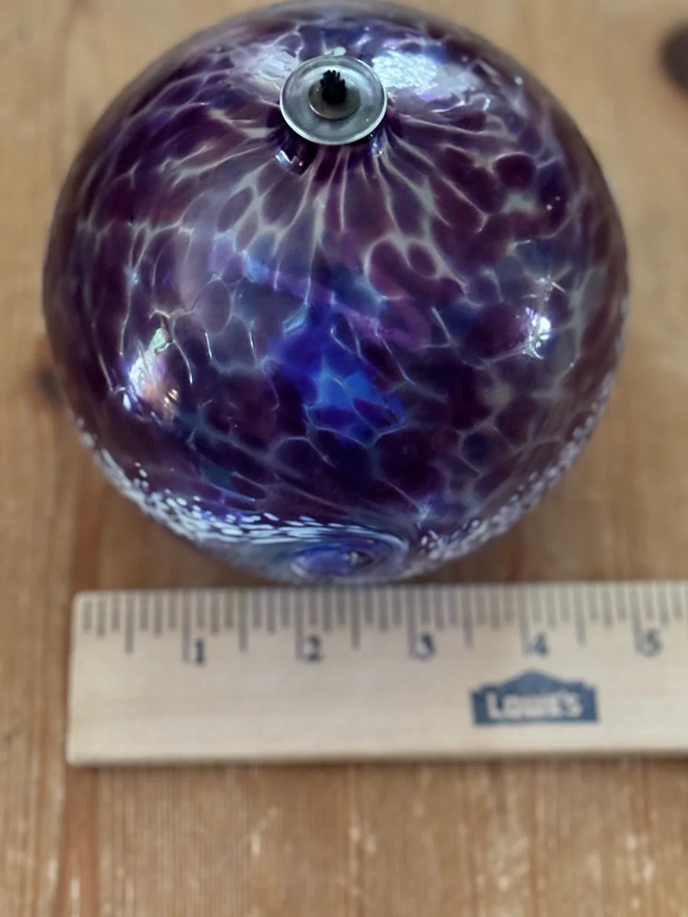 Hand Blown Canadian Glass Oil Lamp Purple/Blue Swirl Crackle Finish Vtg